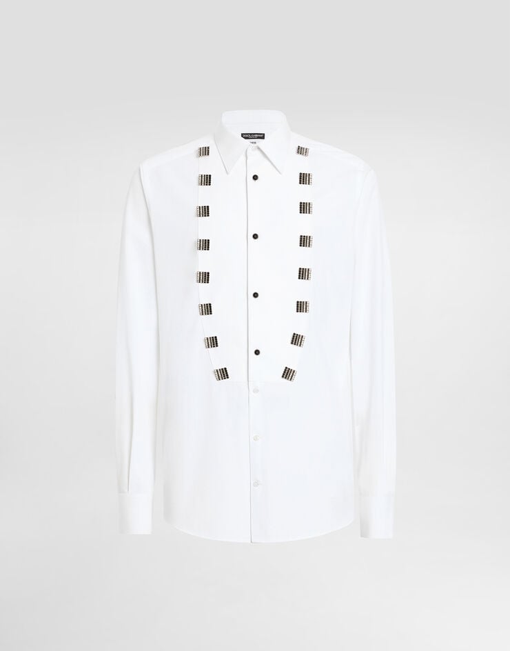 Dolce & Gabbana Camisa de esmoquin en algodón con aplicaciones joya