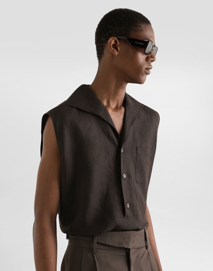 Dolce & Gabbana Camisa De Lino Sin Mangas Con Tres Botones