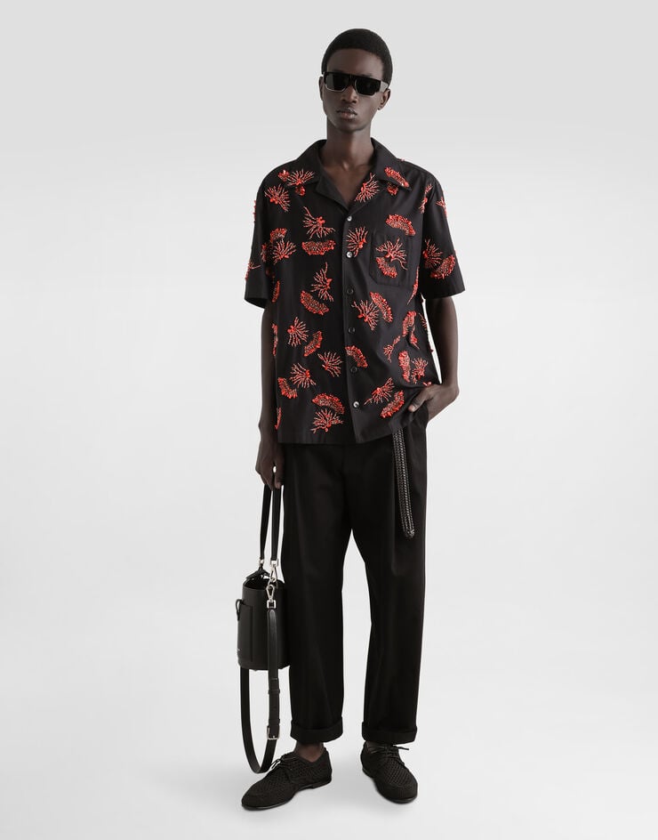 Dolce & Gabbana Camisa De Manga Corta De Algodón Con Bordado De Corales