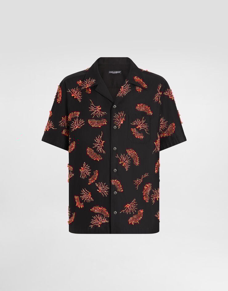 Dolce & Gabbana Camisa de manga corta de algodón con bordado de corales