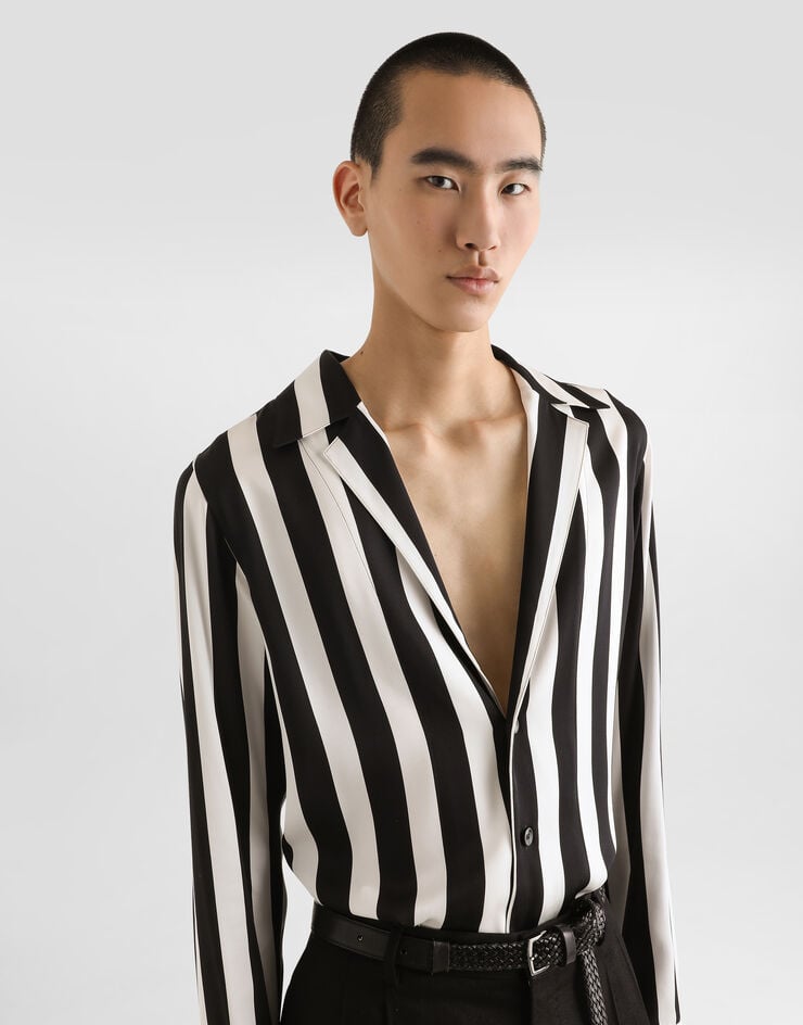 Dolce & Gabbana Camisa De Manga Larga Con Cuello De Pico De Charmeuse De Seda