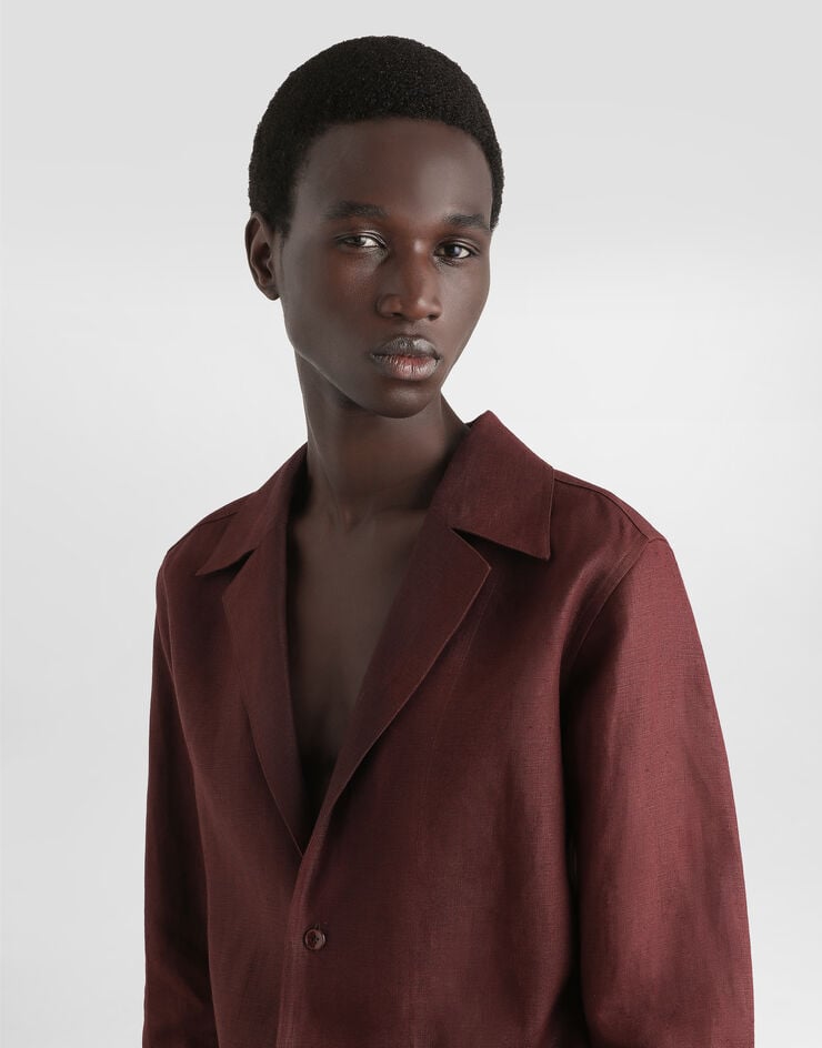 Dolce & Gabbana Camisa De Manga Larga Con Cuello De Pico De Tela De Lino