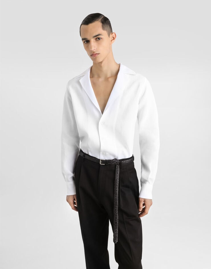 Dolce & Gabbana Camisa De Manga Larga Con Cuello De Pico De Tela De Lino