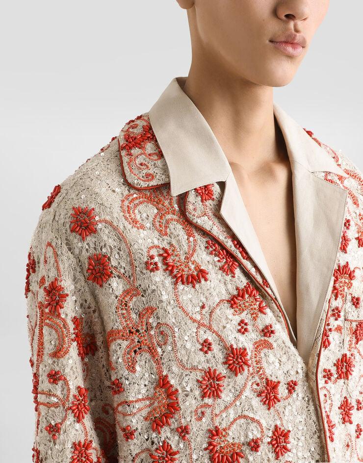 Dolce & Gabbana Camisa De Manga Larga De Encaje Con Bordado De Corales