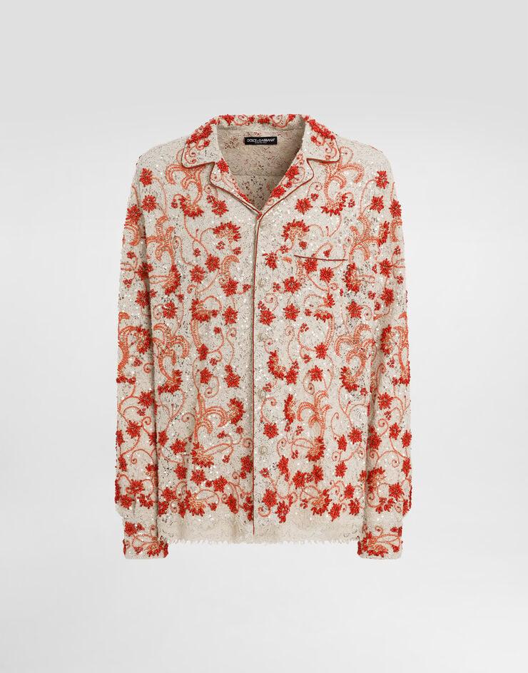 Dolce & Gabbana Camisa de manga larga de encaje con bordado de corales