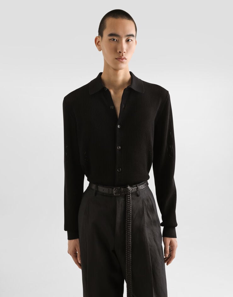 Dolce & Gabbana Camisa De Manga Larga De Punto De Algodón Acanalado Calado