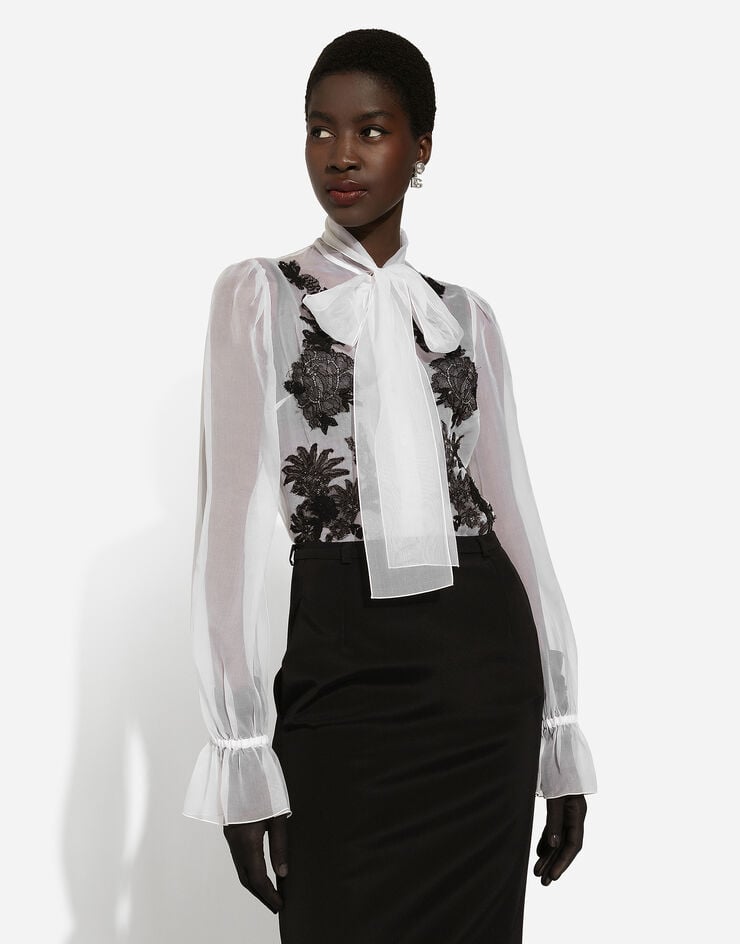Dolce & Gabbana Camisa De Organza Con Lazo Y Aplicaciones De Encaje