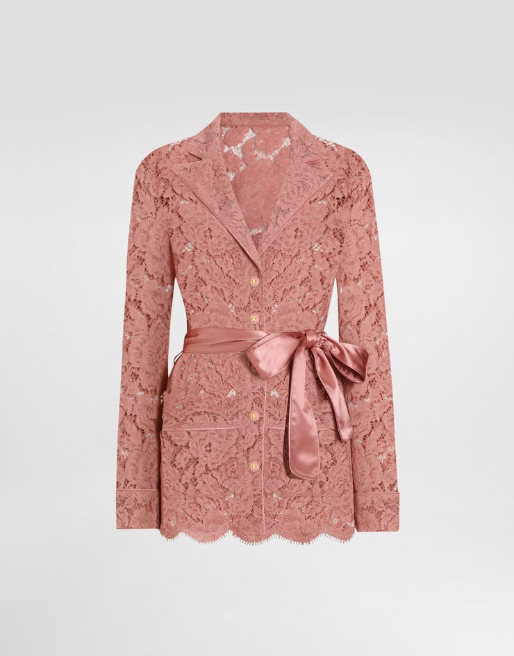 Dolce & Gabbana Camisa de pijama de encaje cordonetto con motivo floral y logotipo DG