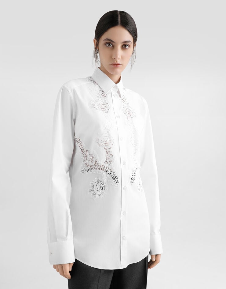 Dolce & Gabbana Camisa De Popelina De Algodón Con Intarsia De Encaje