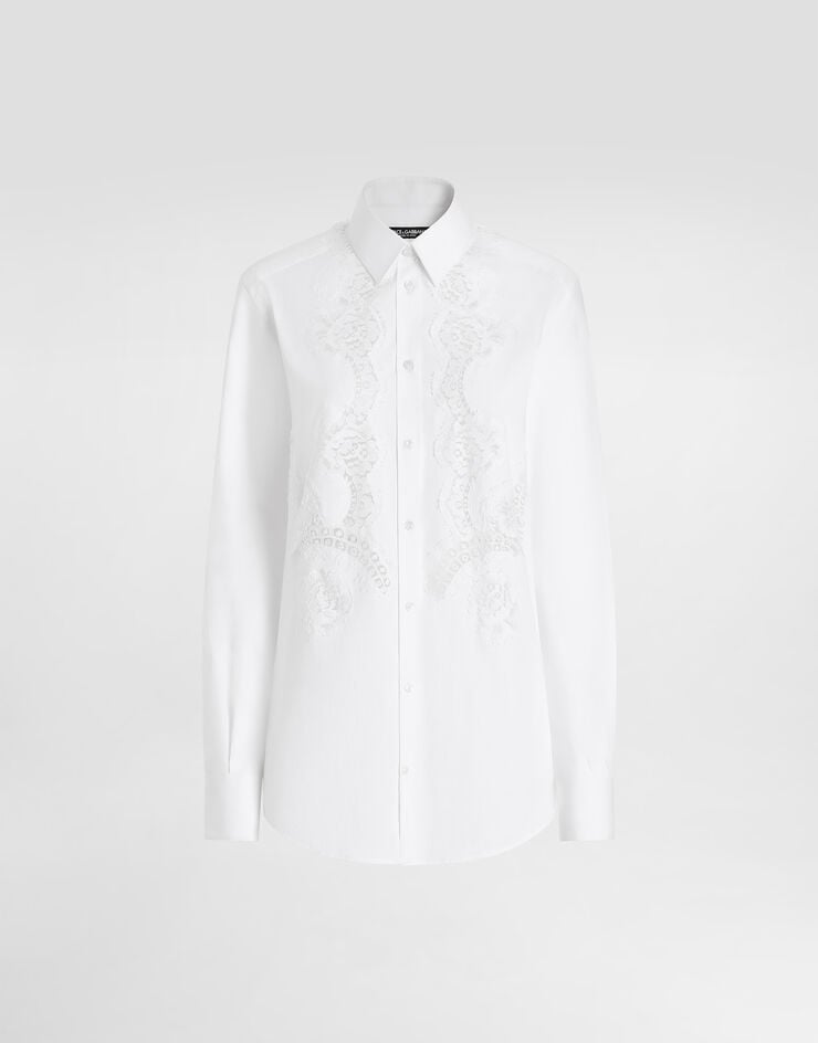Dolce & Gabbana Camisa de popelina de algodón con intarsia de encaje