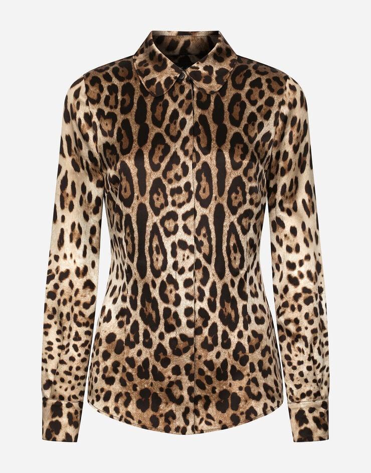 Dolce & Gabbana Camisa De Raso Con Estampado De Leopardo