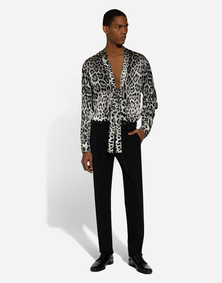 Dolce & Gabbana Camisa De Seda Con Estampado De Leopardo Y Detalle De Lazada