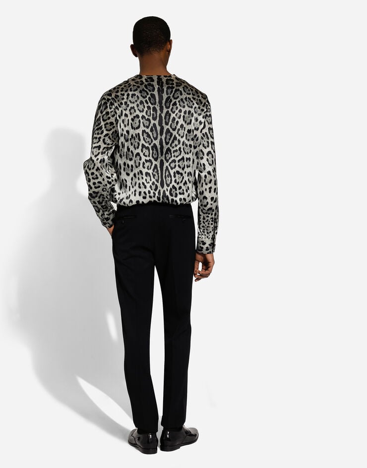 Dolce & Gabbana Camisa De Seda Con Estampado De Leopardo Y Detalle De Lazada