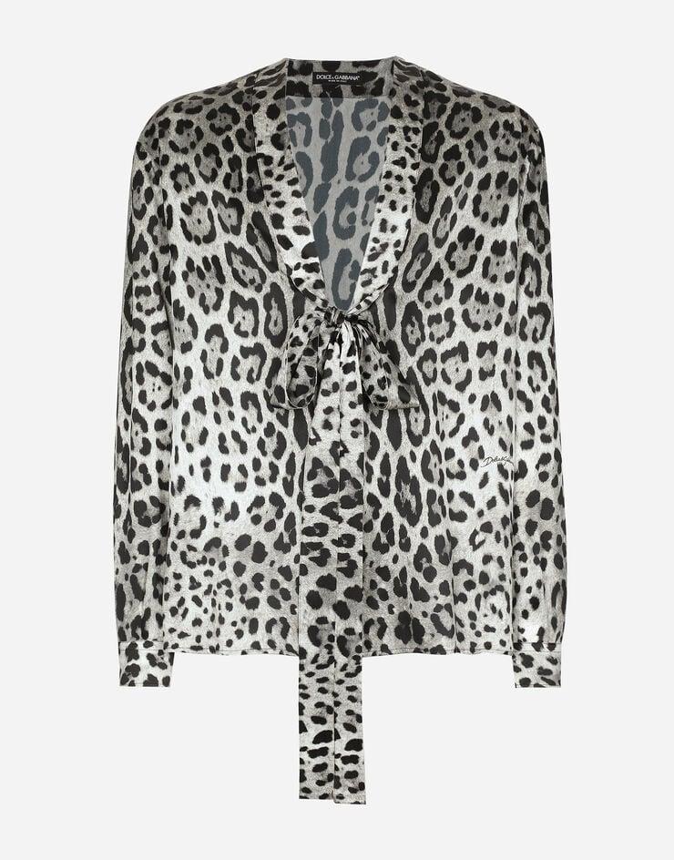 Dolce & Gabbana Camisa de seda con estampado de leopardo y detalle de lazada