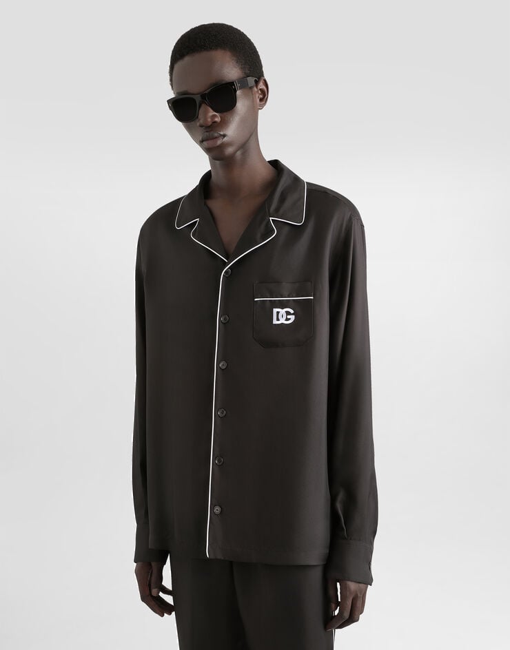 Dolce & Gabbana Camisa De Seda Con Parche Del Logotipo DG Bordado