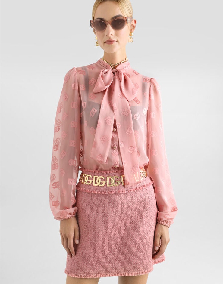 Dolce & Gabbana Camisa De Seda Devoré Con Logotipo DG