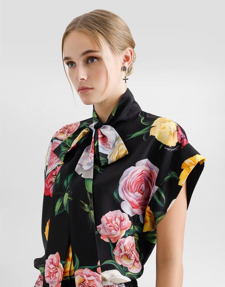 Dolce & Gabbana Camisa De Seda Habotai Con Estampado De Peonías Y Rosas