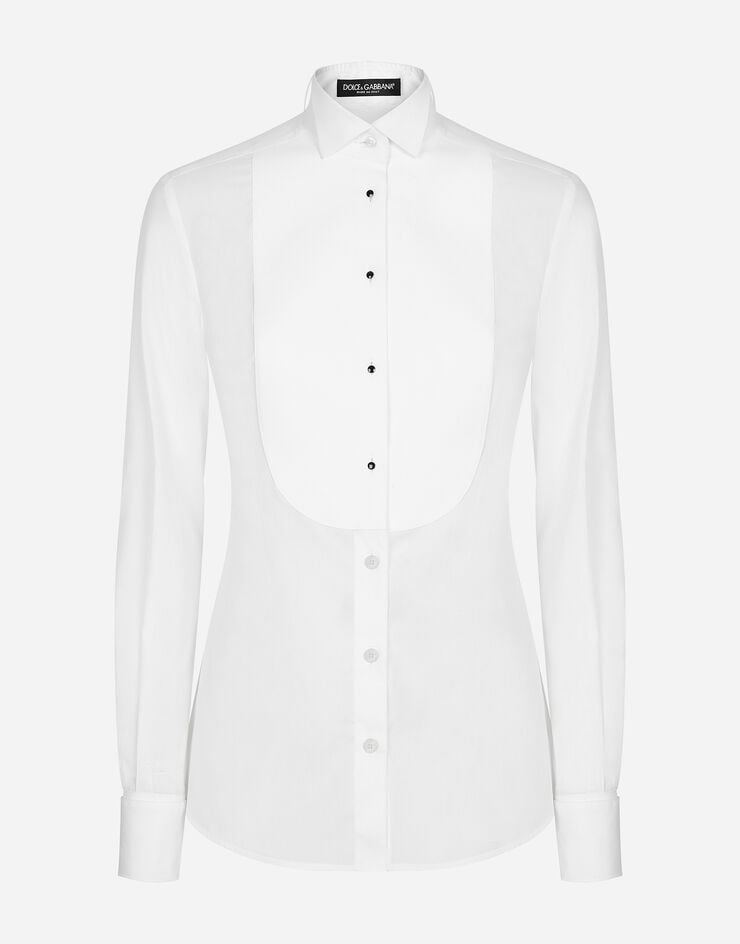 Dolce & Gabbana Camisa en popelina de algodón con plastrón de piqué