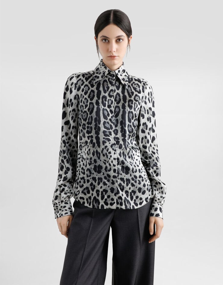 Dolce & Gabbana Camisa En Raso De Seda Con Estampado De Leopardo