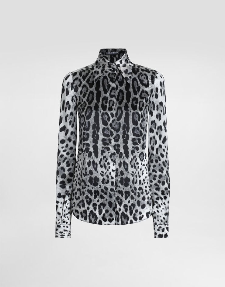 Dolce & Gabbana Camisa en raso de seda con estampado de leopardo