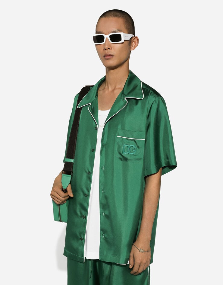 Dolce & Gabbana Camisa En Sarga De Seda Con DG Bordado