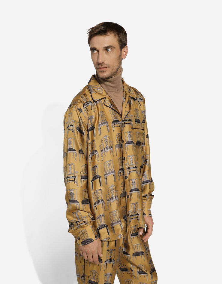 Dolce & Gabbana Camisa En Sarga De Seda Con Estampado De Sillas