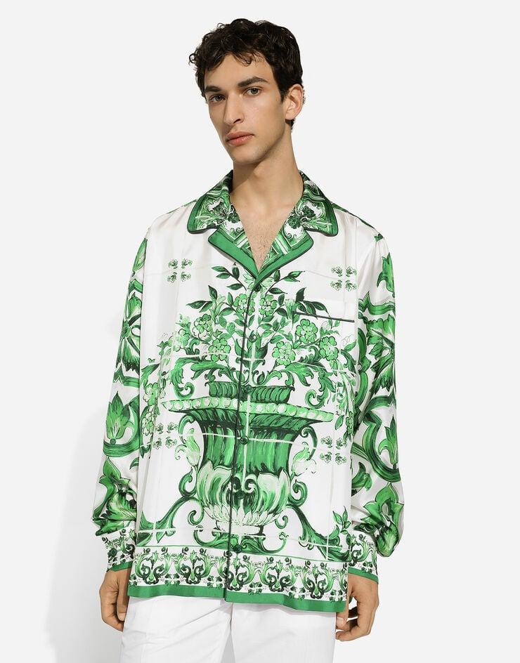 Dolce & Gabbana Camisa En Sarga De Seda Con Estampado Maiolica