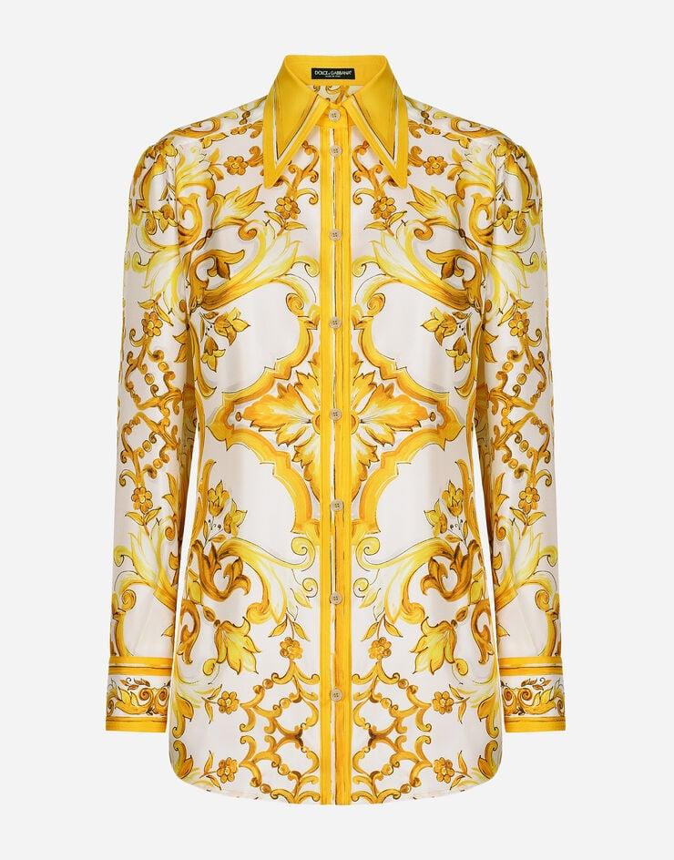 Dolce & Gabbana Camisa en sarga de seda con estampado Maiolica