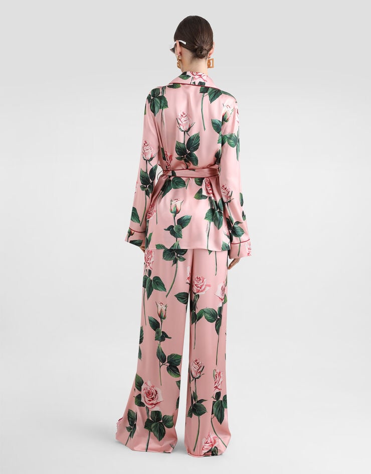 Dolce & Gabbana Camisa Estilo Pijama De Raso Con Estampado De Rosas