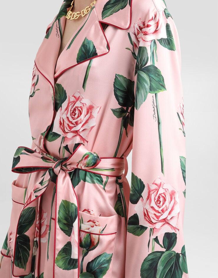 Dolce & Gabbana Camisa Estilo Pijama De Raso Con Estampado De Rosas