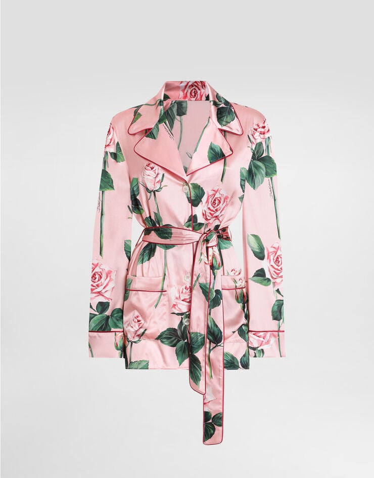 Dolce & Gabbana Camisa estilo pijama de raso con estampado de rosas