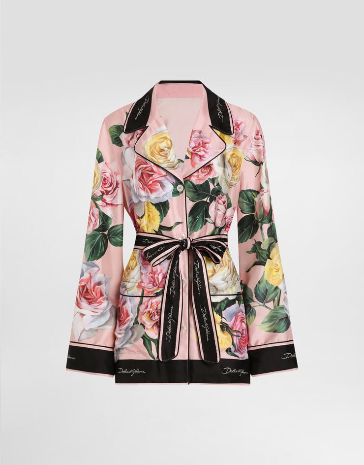 Dolce & Gabbana Camisa Estilo Pijama De Sarga Con Estampado De Peonías Y Rosas