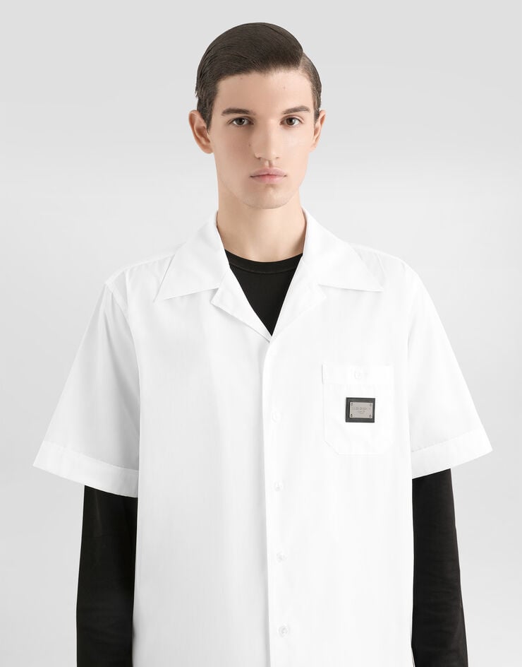 Dolce & Gabbana Camisa Hawaii De Algodón Con Placa Con Logotipo