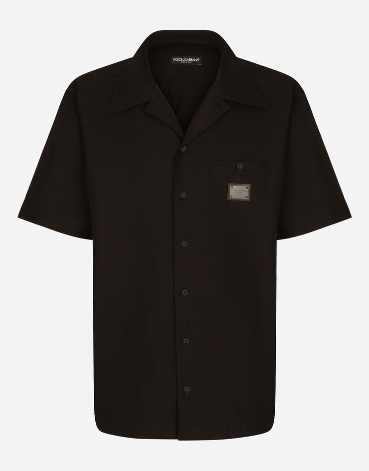 Dolce & Gabbana Camisa Hawaii de algodón con placa con logotipo