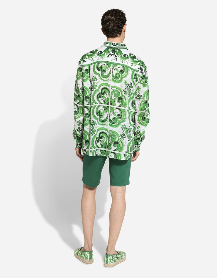 Dolce & Gabbana Camisa Hawaii De Lino Con Estampado Maiolica