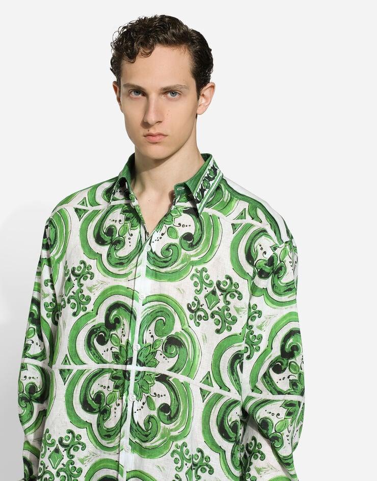 Dolce & Gabbana Camisa Hawaii De Lino Con Estampado Maiolica