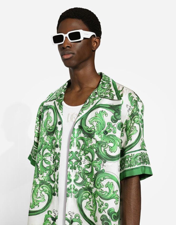 Dolce & Gabbana Camisa Hawaii En Sarga De Seda Con Estampado Maiolica