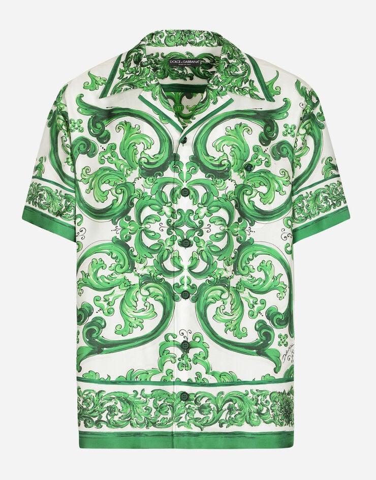Dolce & Gabbana Camisa Hawaii en sarga de seda con estampado Maiolica