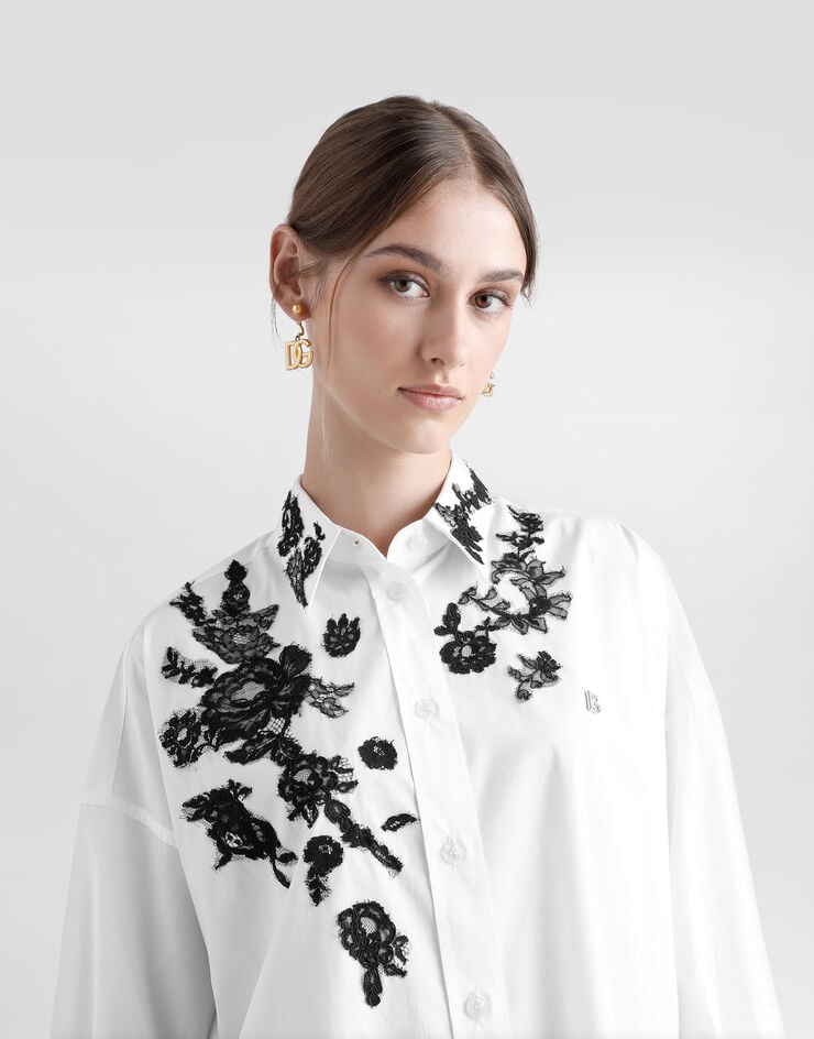 Dolce & Gabbana Camisa Holgada De Popelina De Algodón Con Aplicaciones De Encaje