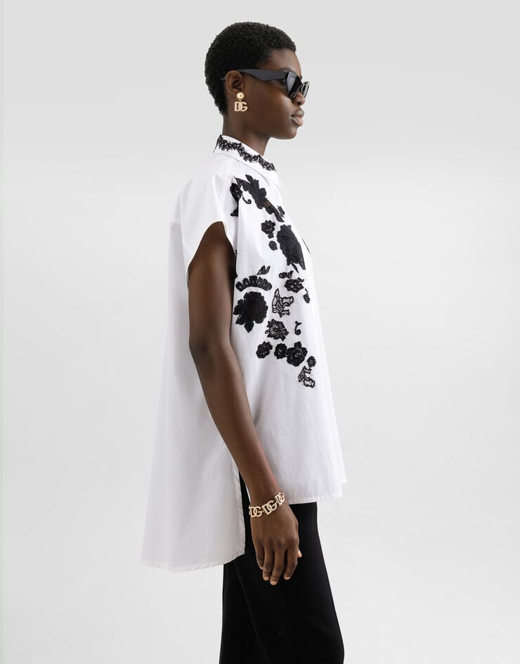 Dolce & Gabbana Camisa Holgada De Popelina De Algodón Con Aplicaciones De Encaje
