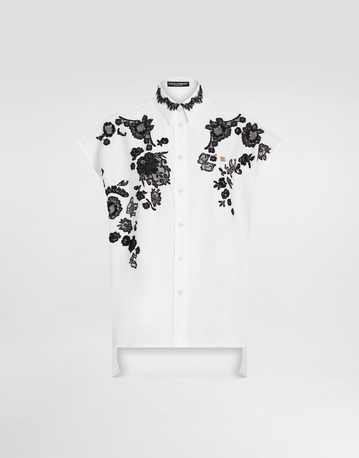 Dolce & Gabbana Camisa holgada de popelina de algodón con aplicaciones de encaje