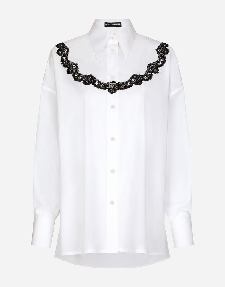 Dolce & Gabbana Camisa oversize de popelina con aplicaciones de encaje