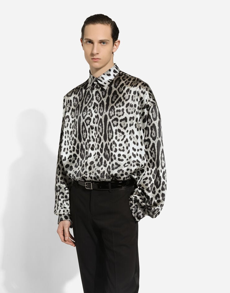 Dolce & Gabbana Camisa Superoversize De Seda Con Estampado De Leopardo