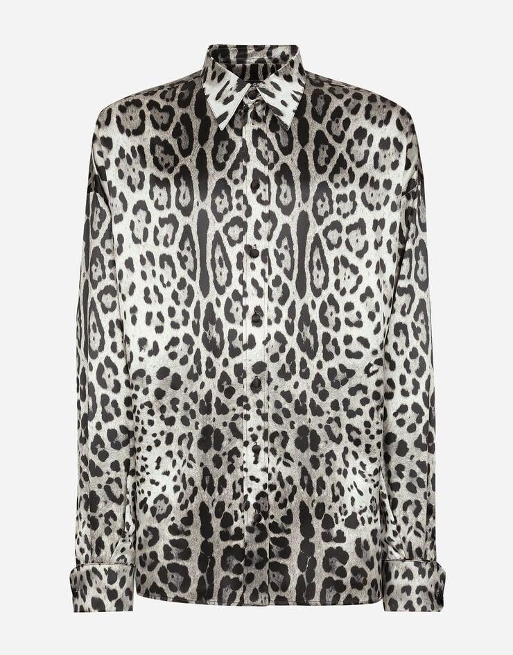 Dolce & Gabbana Camisa superoversize de seda con estampado de leopardo