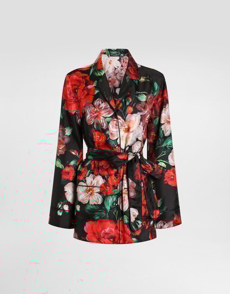 Dolce & Gabbana Camisa tipo pijama de sarga con manga larga y estampado de rosas