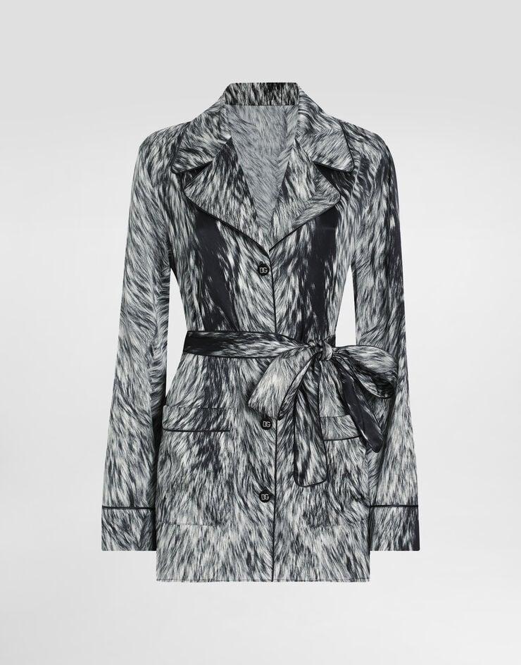 Dolce & Gabbana Camisa tipo pijama en raso de seda con estampado de piel de animal