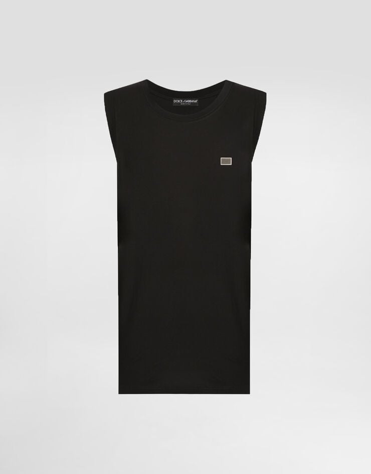 Dolce & Gabbana Camiseta amplia sin mangas de algodón con placa