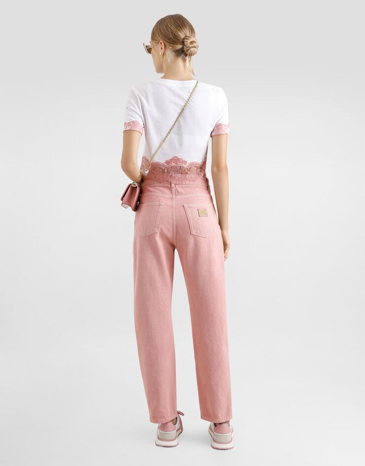 Dolce & Gabbana Camiseta Corta De Punto Con Aplicaciones De Encaje Y Logotipo DG