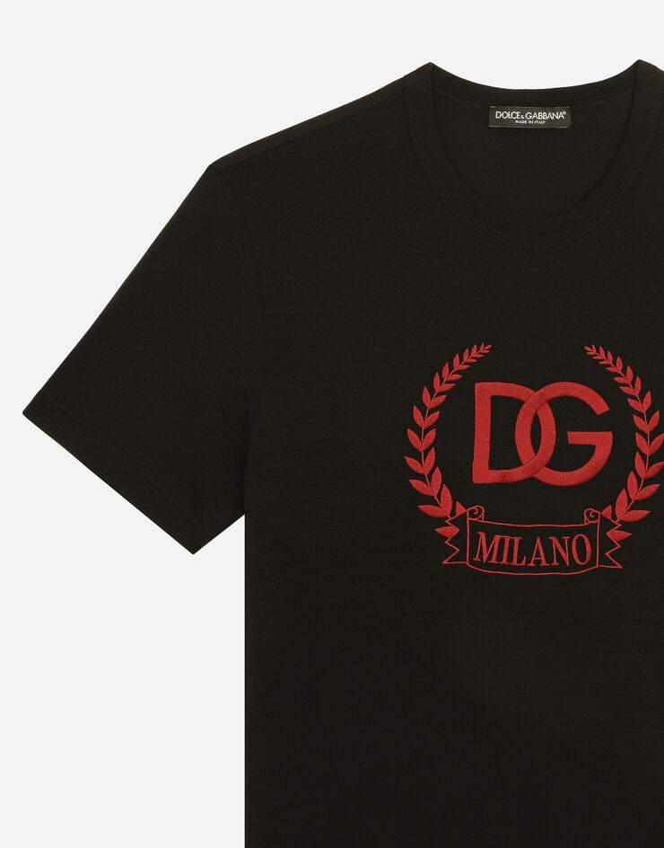 Dolce & Gabbana Camiseta De Algodón Con Bordado Del Logotipo DG Milano