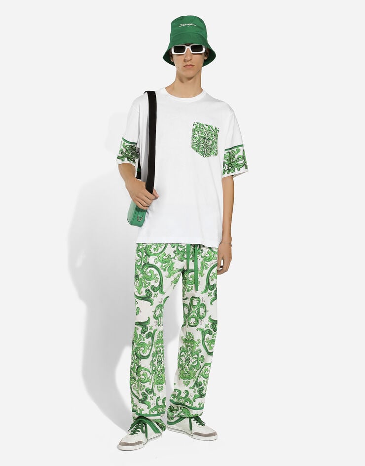 Dolce & Gabbana Camiseta De Algodón Con Estampado Maiolica En Minibolsillo